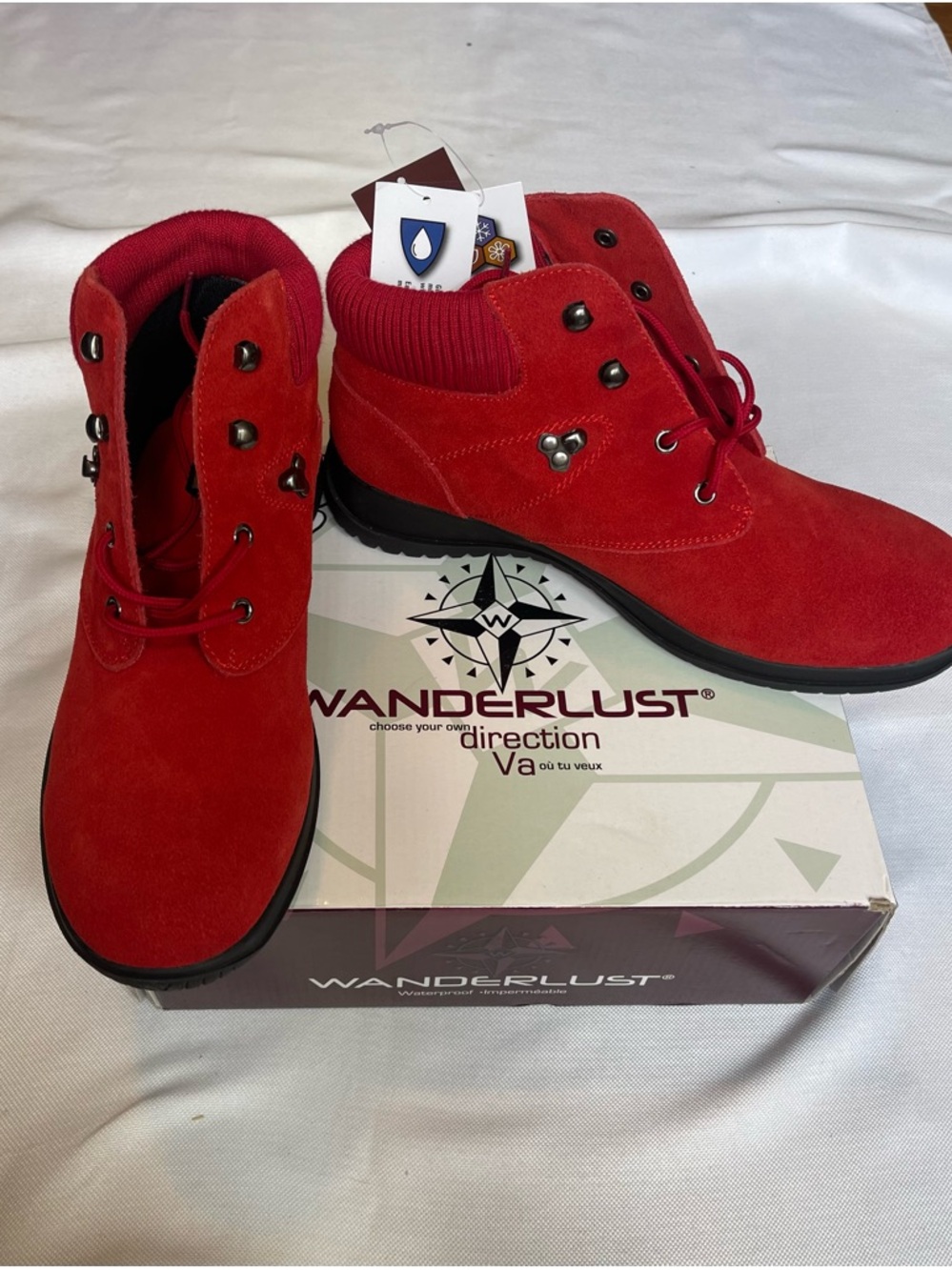 Wanderlust Boston Waterproof Red Suede Lace Up Women's Ankle Boots Size 12W